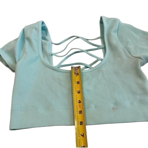 Aerie Mint Ribbed Short Sleeve Crop Top Strappy Back Size M - Picture 6 of 10